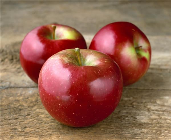 Malus domestica Spartan auf Holzbrett